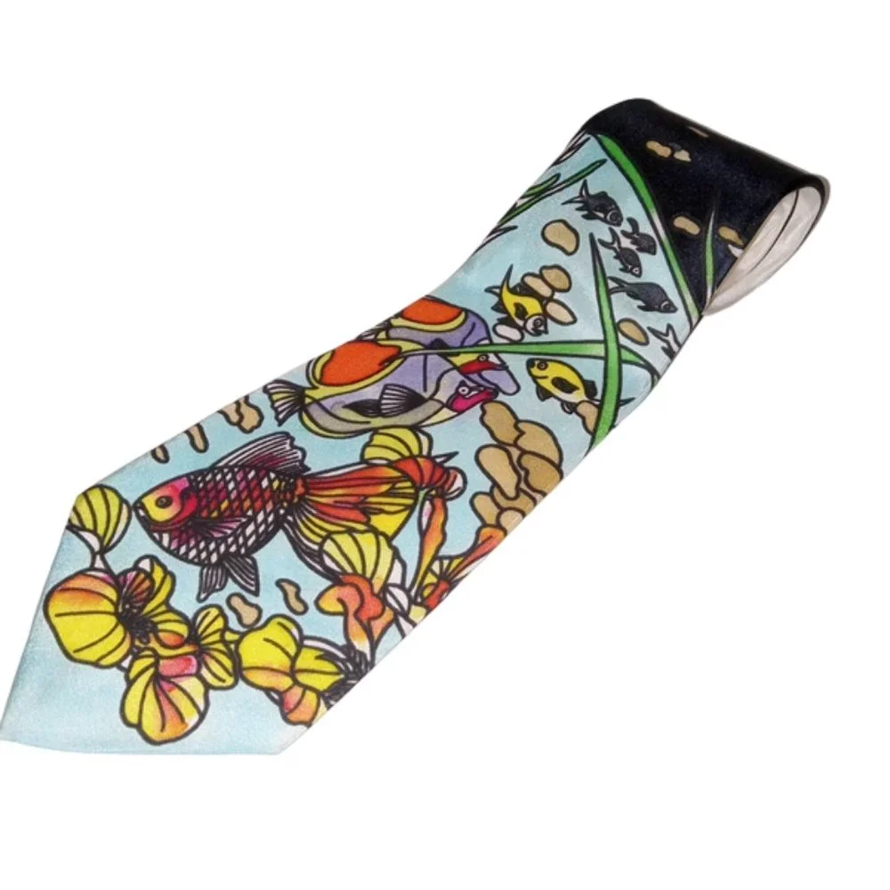Vintage RARE Abstract Illustrated Signed Underwater Fish Men’s Tie EUC - Picture 1 of 4